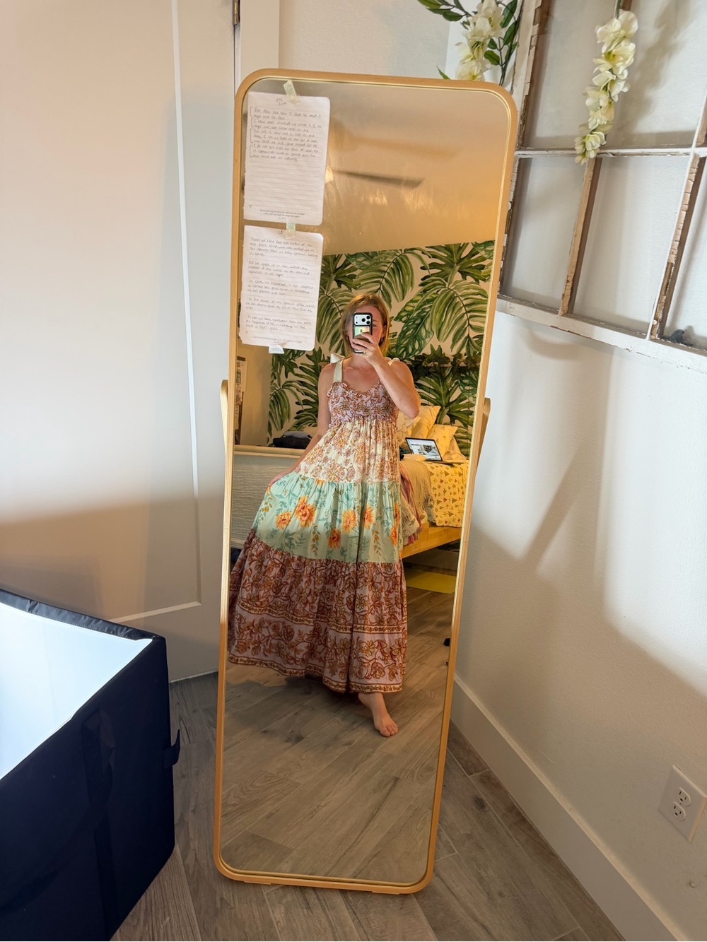 Free People Floral Tiered Maxi Dress in Mint, Rust, Yellow - Picture 5 of 6